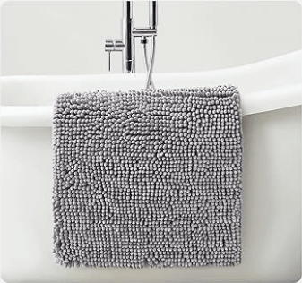 homeideas solid grey chenille bath rug set – ultra soft and absorbent toilet mat set