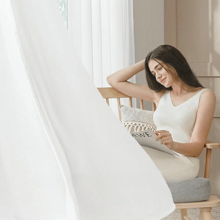 homeideas sheer privacy white curtains for bedroom and living room – 2 light filtering panels