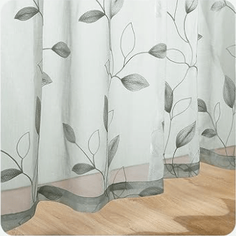 homeideas semi sheer curtains with embroidered leaf pattern – sage green farmhouse window drapes